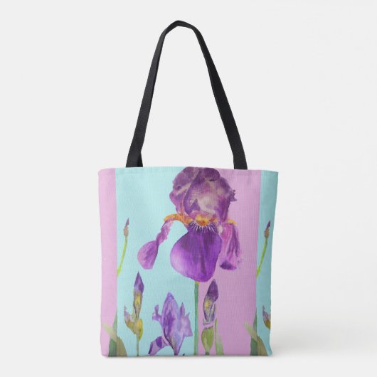 Paarse Waterverf iris bloem meisjes bloemenzak Tote Bag (Achterkant)