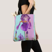 Paarse Waterverf iris bloem meisjes bloemenzak Tote Bag (Dichtbij)
