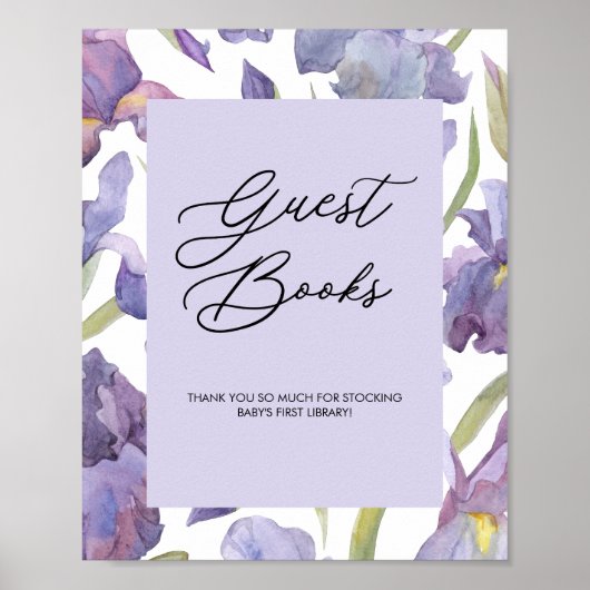 Paarse Waterverf Iris Floral Gastenboek Poster (Voorkant)