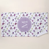 Paarse Waterverf Iris Flowers Patroon Monogram Strandlaken (Voorkant)