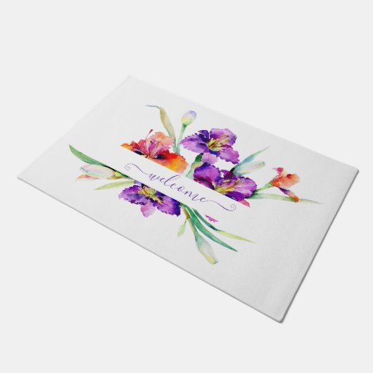 Paarse waterverf Iris gepersonaliseerd Deurmat (Schuin)