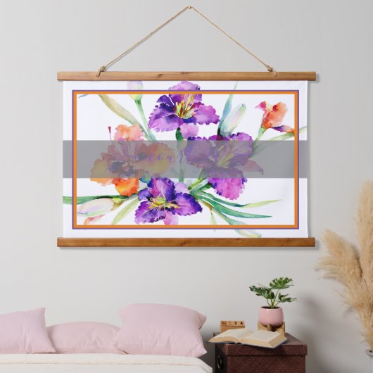 Paarse waterverf iris gepersonaliseerd hangend wandkleed (Slaapkamer)