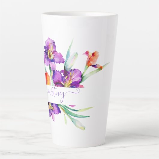 Paarse waterverf Iris gepersonaliseerd Latte Mok (Voorkant)