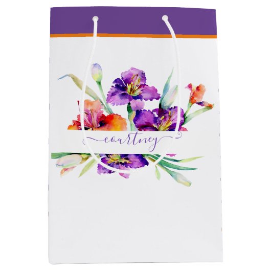 Paarse waterverf Iris gepersonaliseerd Medium Cadeauzakje (Voorkant)