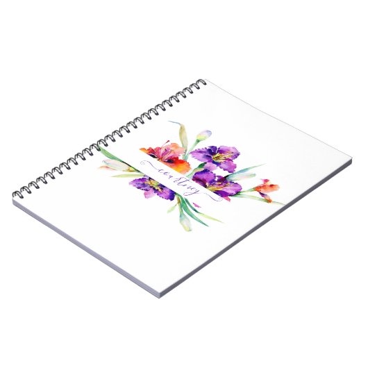 Paarse waterverf Iris gepersonaliseerd Notitieboek (Linkerzijde)