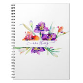 Paarse waterverf Iris gepersonaliseerd Notitieboek (Voorkant)