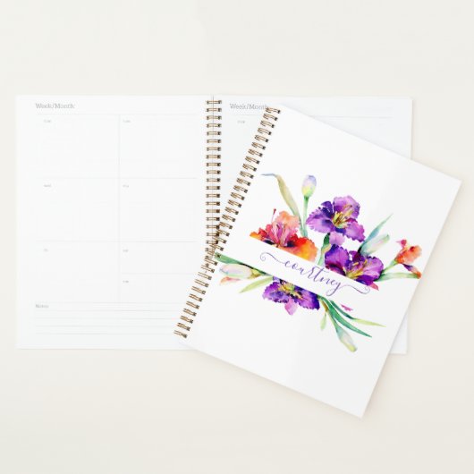 Paarse waterverf Iris gepersonaliseerd Planner (Display)