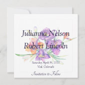 Paarse waterverf Iris gepersonaliseerd Save The Date (Achterkant)