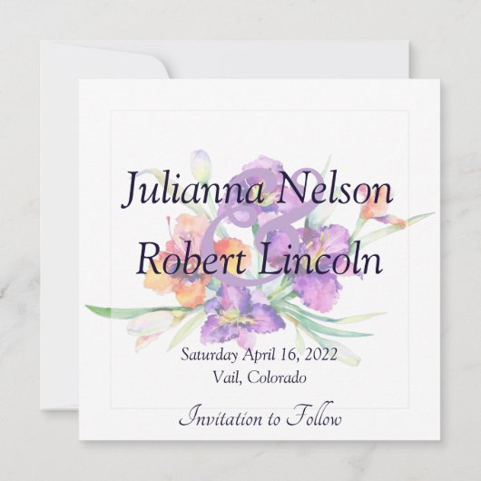 Paarse waterverf Iris gepersonaliseerd Save The Date (Achterkant)