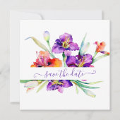 Paarse waterverf Iris gepersonaliseerd Save The Date (Voorkant)