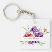 Paarse waterverf Iris gepersonaliseerd Sleutelhanger (voorkant)