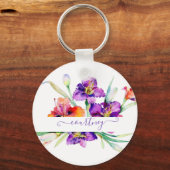 Paarse waterverf Iris gepersonaliseerd Sleutelhanger (Voorkant)