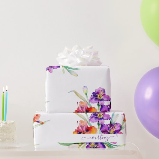 Paarse waterverf Iris gepersonaliseerde omlooptape Cadeaupapier (Feestgeschenken)