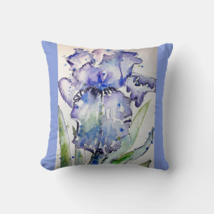 Paarse Waterverf Iris Irise Floral Art Cushion Kussen