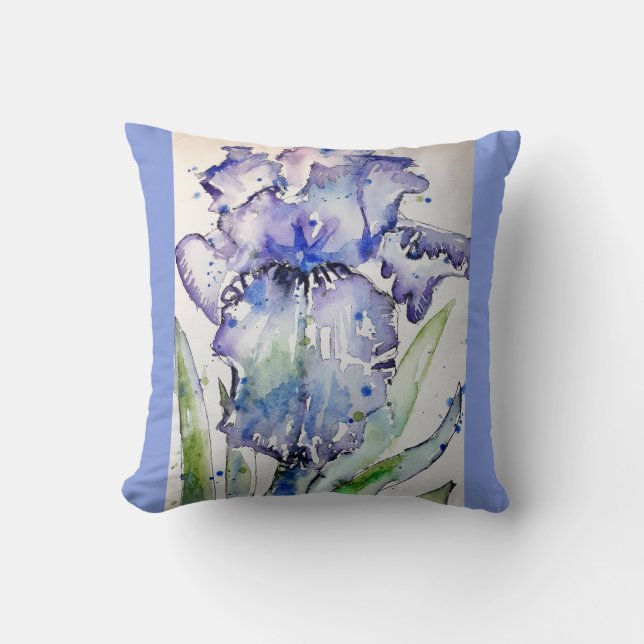 Paarse Waterverf Iris Irise Floral Art Cushion Kussen (Voorkant)
