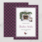 Paarse Waterverf kerstwens Feestdagenkaart (Voorkant / Achterkant)