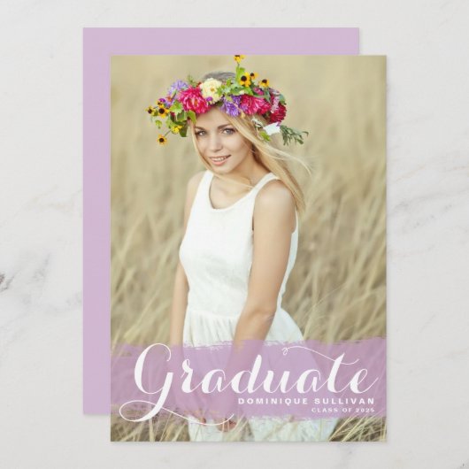 Paarse Waterverf Klasse van 2025 Foto Afstuderen Aankondiging (Voorkant / Achterkant)