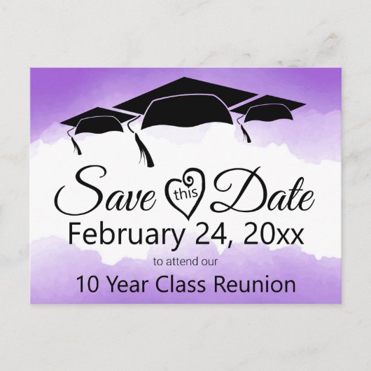 Paarse Waterverf klassenreünie sparen de datum Briefkaart (Voorkant)