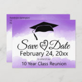 Paarse Waterverf klassenreünie sparen de datum Briefkaart (Voorkant / Achterkant)