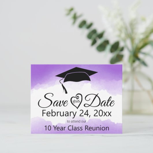 Paarse Waterverf klassenreünie sparen de datum Briefkaart (Staand voorkant)