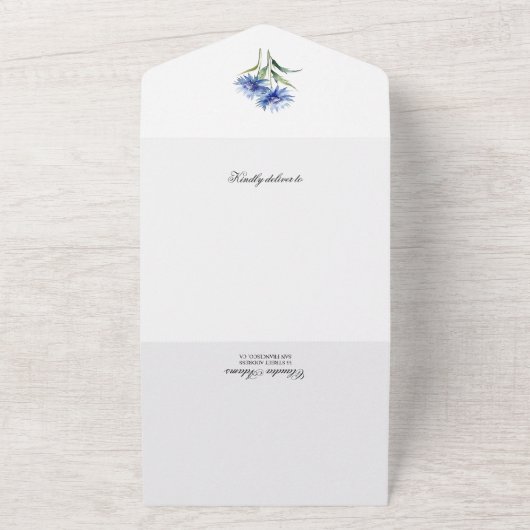 Paarse Waterverf Korenbloem WIldflower Bridal All In One Uitnodiging (Buitenkant)