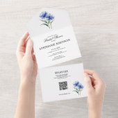 Paarse Waterverf Korenbloem WIldflower Bridal All In One Uitnodiging (Afscheurbaar)