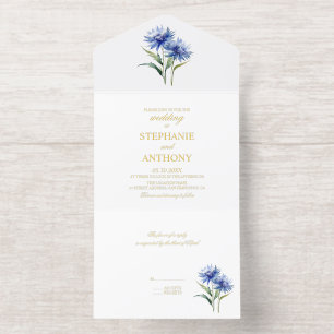 Paarse Waterverf korenbloem WIldflower bruiloft All In One Uitnodiging