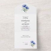 Paarse Waterverf korenbloem WIldflower bruiloft All In One Uitnodiging (Binnen)