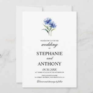 Paarse Waterverf korenbloem WIldflower bruiloft Kaart