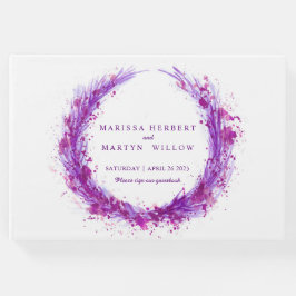 Paarse waterverf krans spat bruiloft gastboek gastenboek