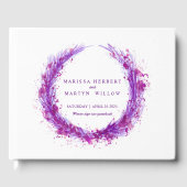 Paarse waterverf krans spat bruiloft gastboek gastenboek (Voorkant)