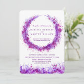 Paarse waterverf kunst spatten trouwuitnodigingen kaart (Staand voorkant)