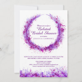 Paarse waterverf kunst splat late vrijgezellenfees kaart