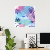 Paarse waterverf Landschap Hawaï Poster (Thuiskantoor)