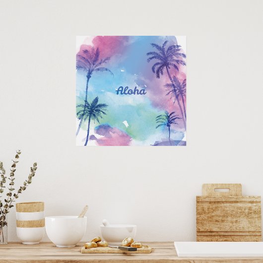 Paarse waterverf Landschap Hawaï Poster (Keuken)