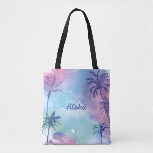 Paarse waterverf Landschap Hawaï Tote Bag (Voorkant)