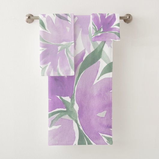 Paarse Waterverf Lavander Elegant Floral Bad Handdoek (Insitu)