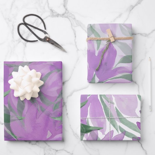 Paarse Waterverf Lavander Elegant Floral Inpakpapier Vel (Voorkant)