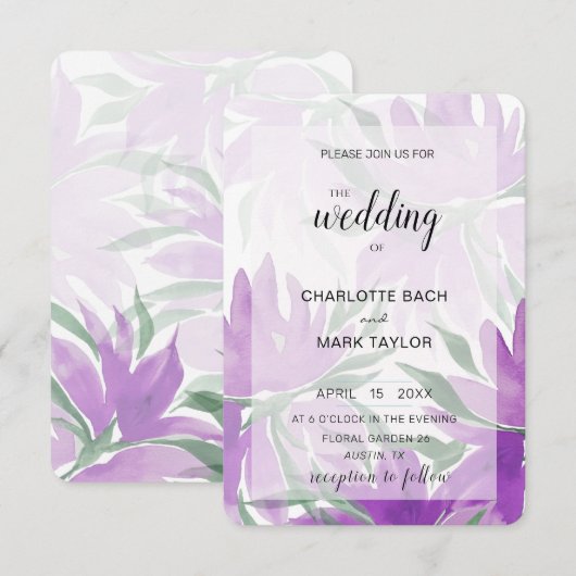 Paarse Waterverf Lavander Elegant Floral Kaart (Voorkant / Achterkant)