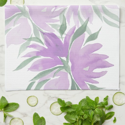 Paarse Waterverf Lavander Elegant Floral Theedoek (Gevouwen)