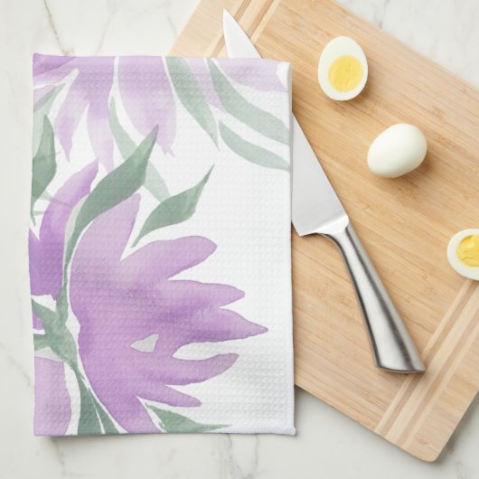 Paarse Waterverf Lavander Elegant Floral Theedoek (Quarter Fold)