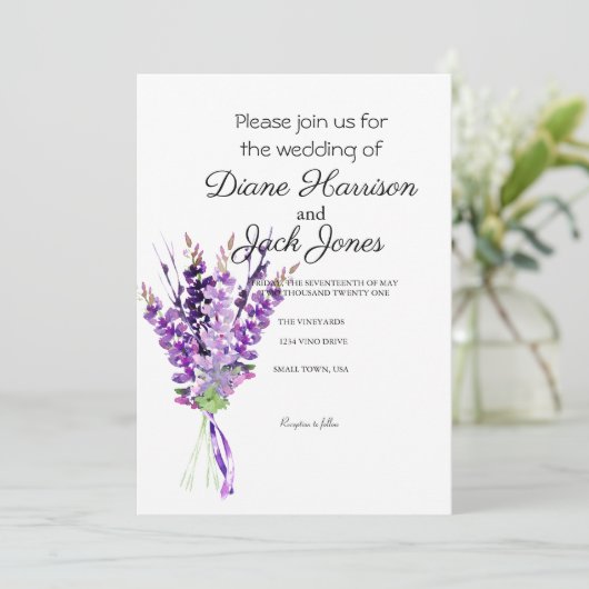 Paarse Waterverf Lavendel Bruiloft Kaart (Staand voorkant)