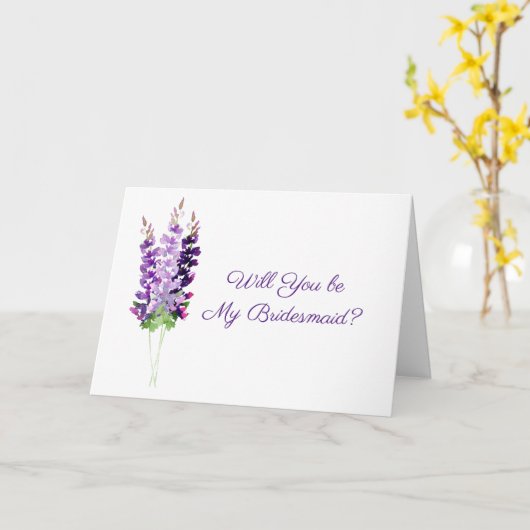 Paarse Waterverf Lavender Bridesmaid Card Kaart (Gele Bloem)