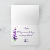 Paarse Waterverf Lavender Bridesmaid Card Kaart (Binnen)