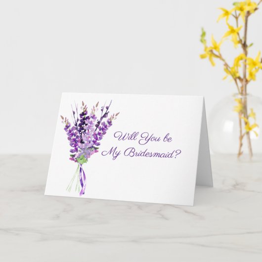 Paarse Waterverf Lavender Bridesmaid Card Kaart (Gele Bloem)