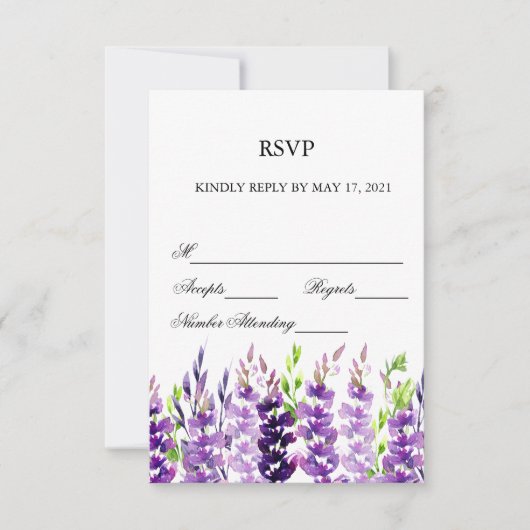 Paarse Waterverf Lavender RSVP-kaarten RSVP Kaartje (Voorkant)