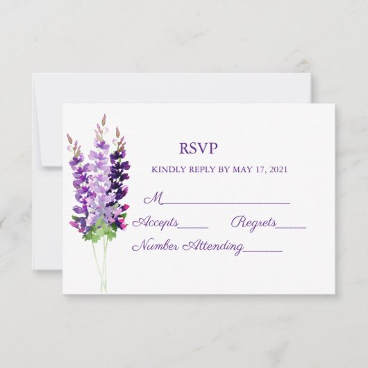 Paarse Waterverf Lavender RSVP-kaarten RSVP Kaartje (Voorkant)