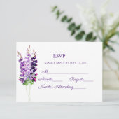 Paarse Waterverf Lavender RSVP-kaarten RSVP Kaartje (Staand voorkant)