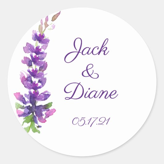Paarse Waterverf Lavender Stem Ronde Sticker (Voorkant)