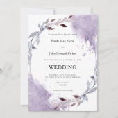 Paarse Waterverf Leafy Border Wedding Kaart (Voorkant)